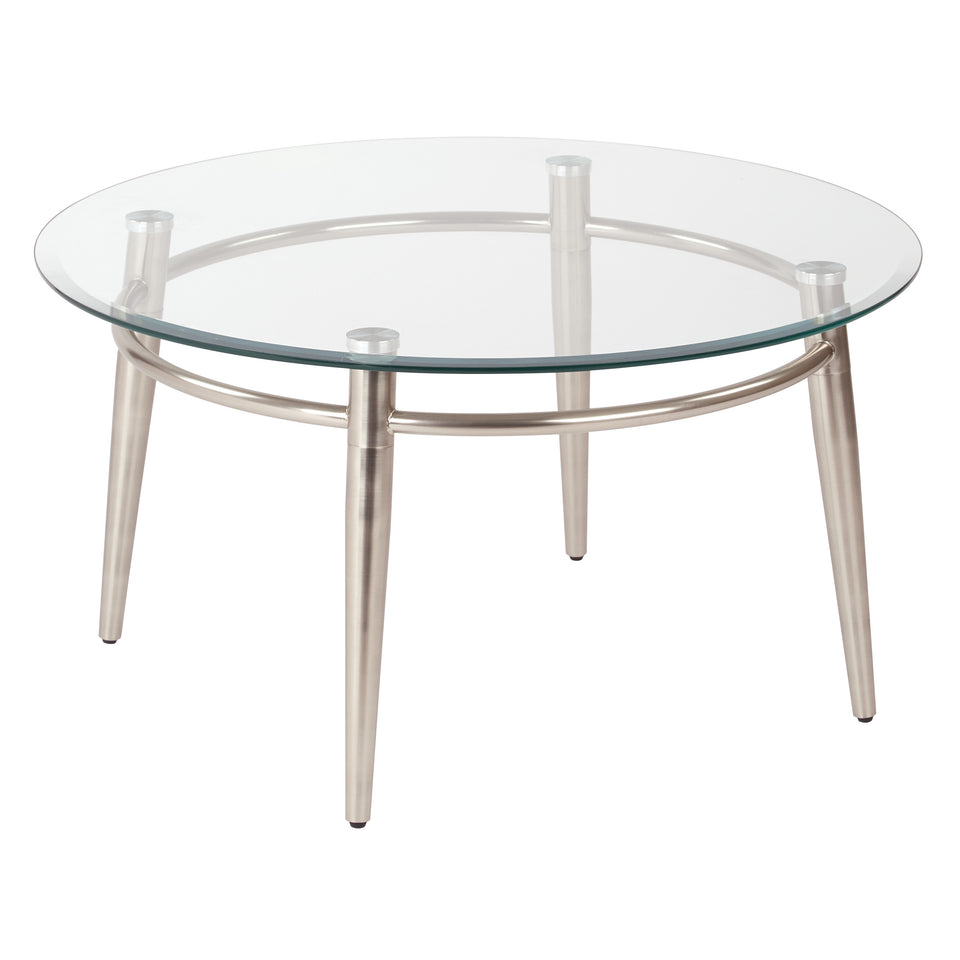 brooklyn round glass and brushed nickel coffee table