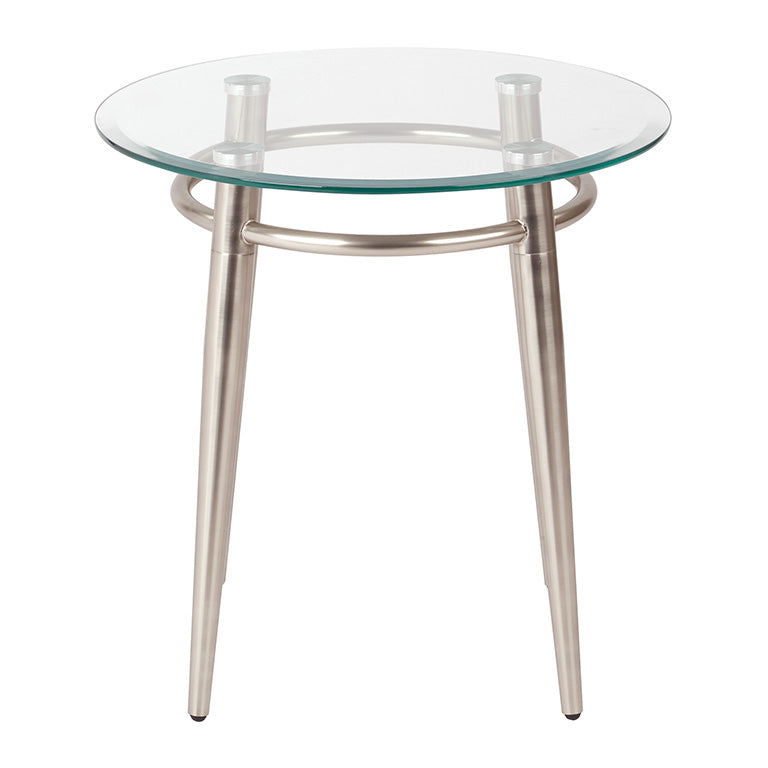 brooklyn round glass and brushed nickel end table front