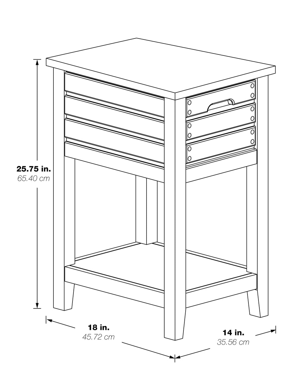 camille walnut side table 3d schematic