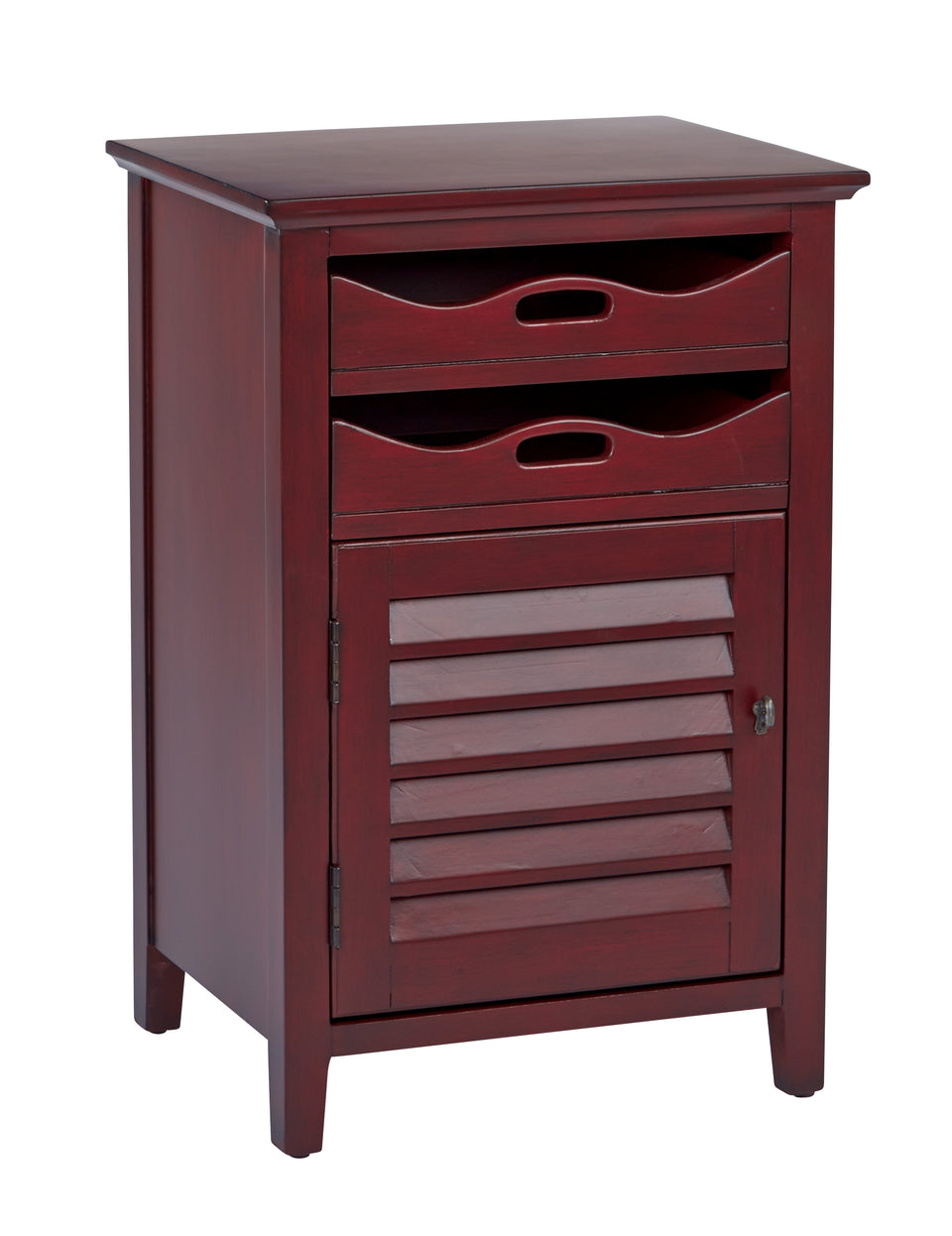 charlotte side table shutter door and two letter tray slide out drawers in chestnut