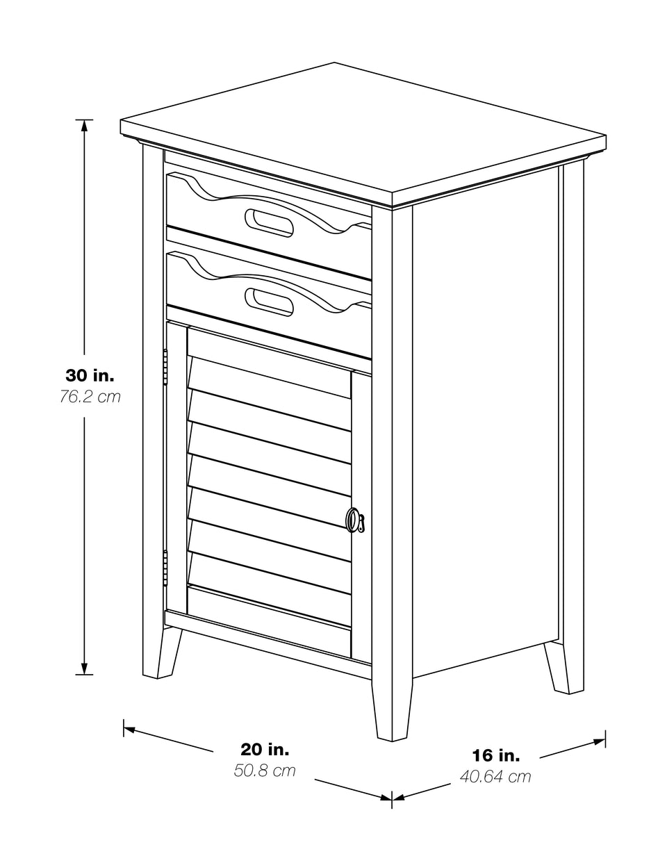 charlotte side table shutter door and two letter tray slide out drawers 3d black and white schematic
