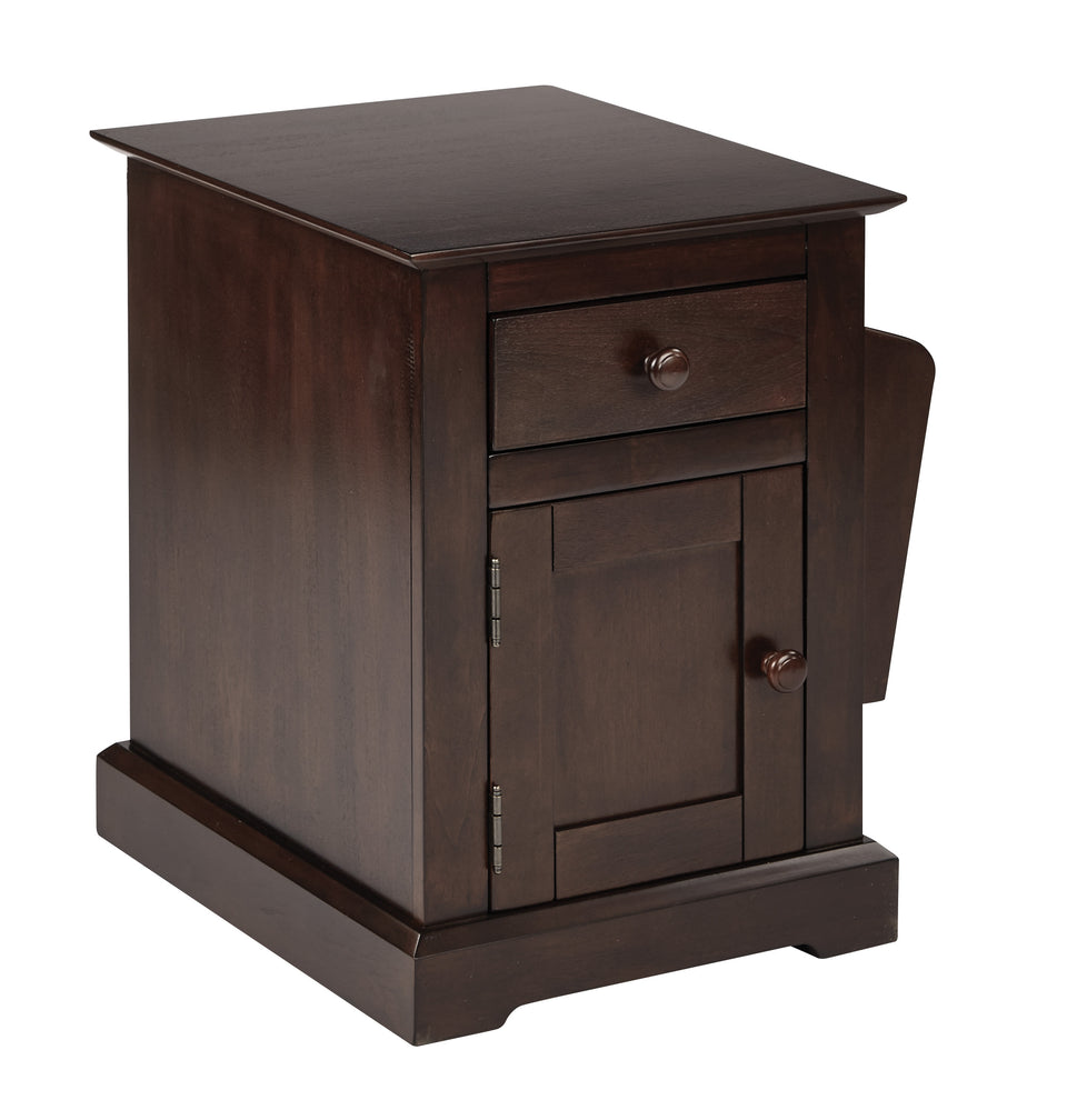 colette walnut side table with drawer and magazine holder closed angle view