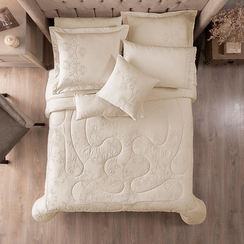Ivory Elegant Floral Embroidered Comforter Set