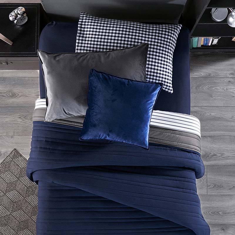 Simple Blue & Gray embroidered reversible comforter
