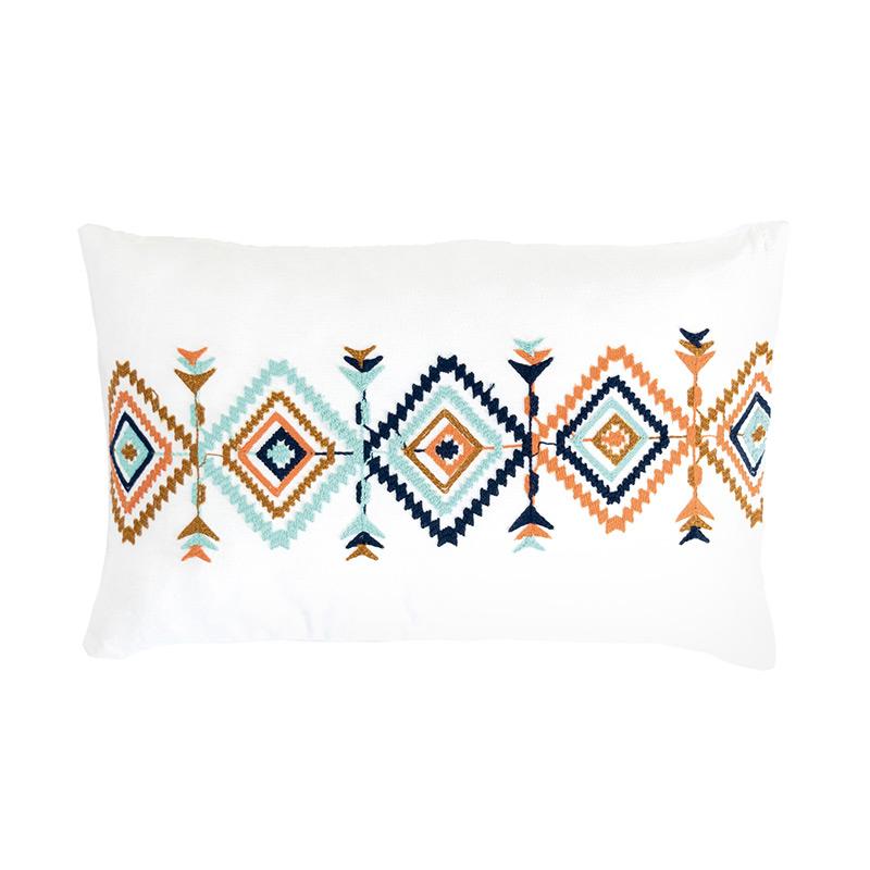 Geometric embroidered multicolored rectangle pillow cover