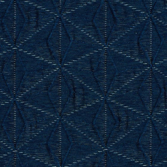 diamond stitched blue tone on tone geometric patterned fabric by Designtex Kami, color Indigo