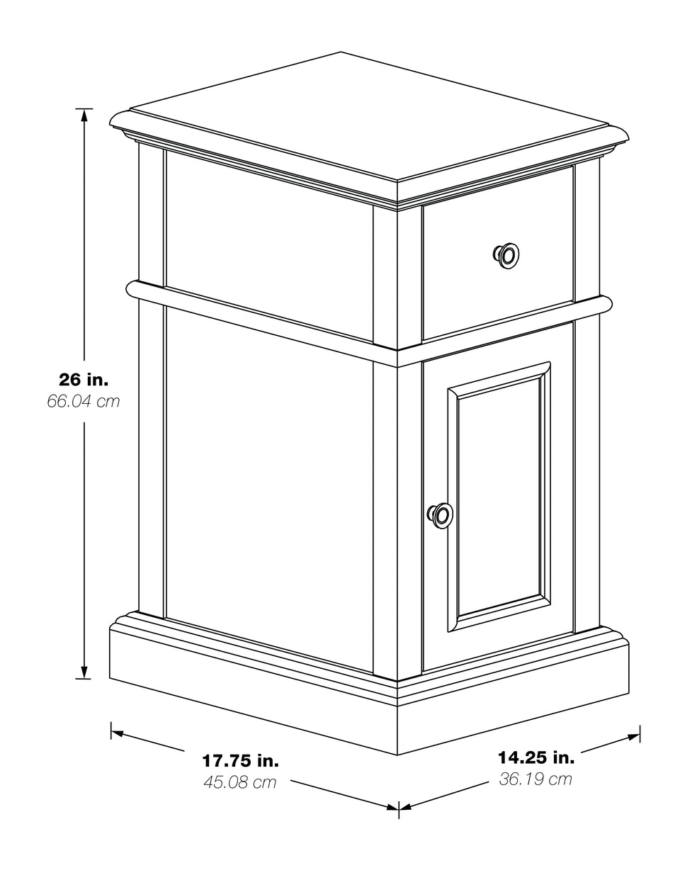 oxford side table 3d black and white schematic
