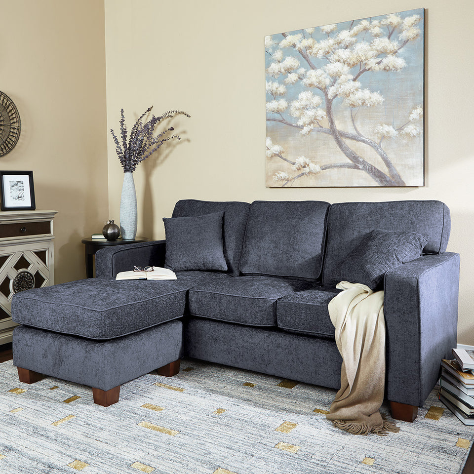 bavido sectional plush sofa in blue in living room setting