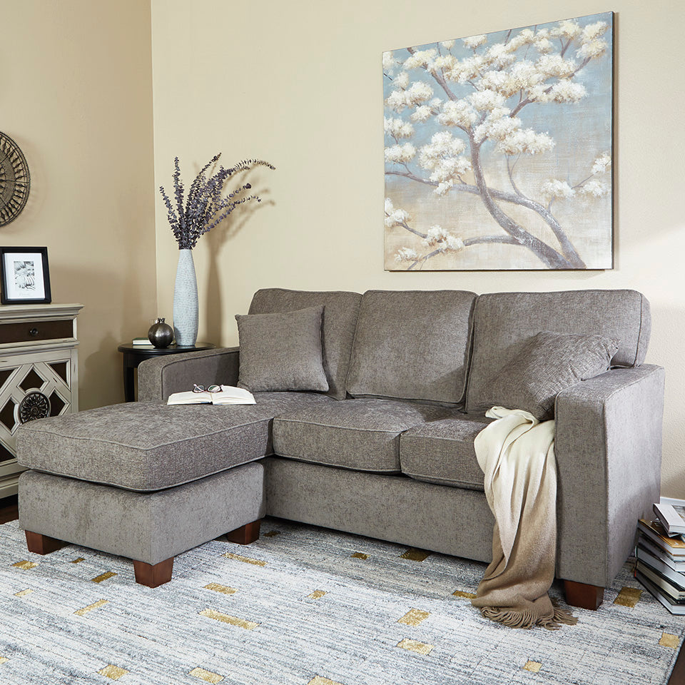 bavido sectional plush sofa in gray in living room setting