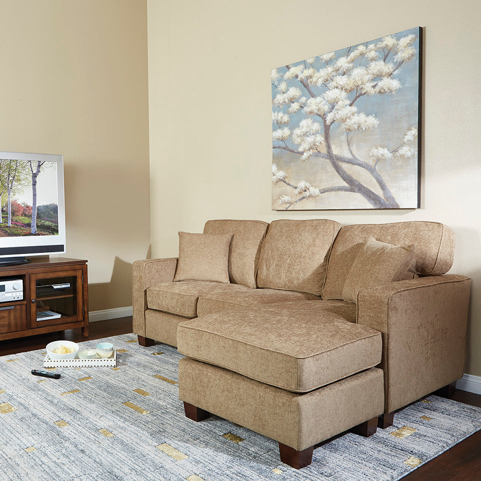 bavido sectional plush sofa in tan in living room setting