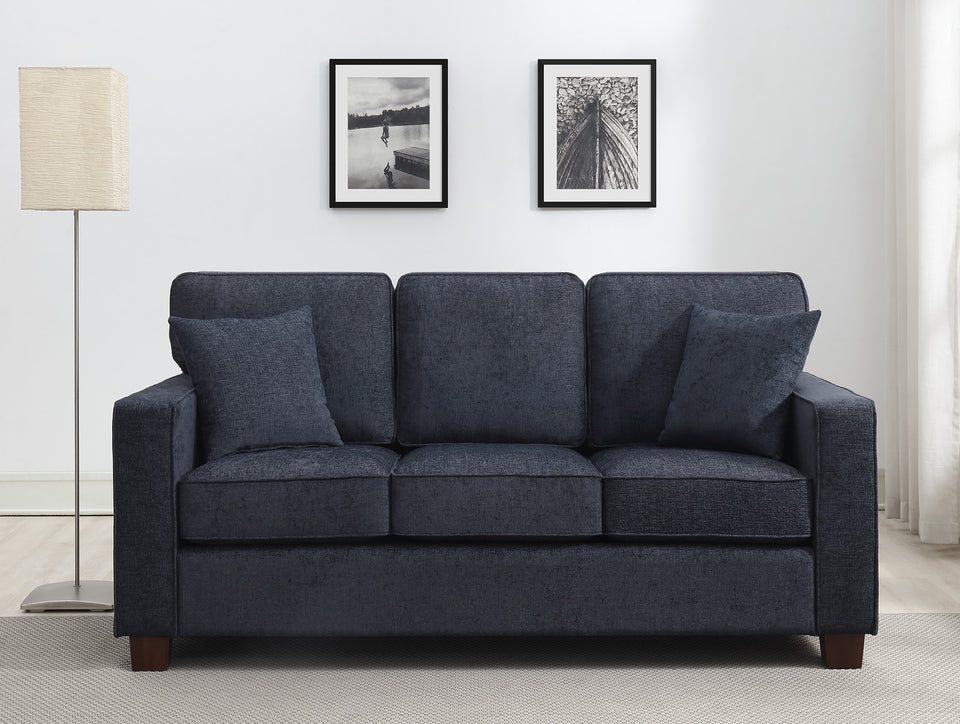 bavido plush sofa in blue front living room setting